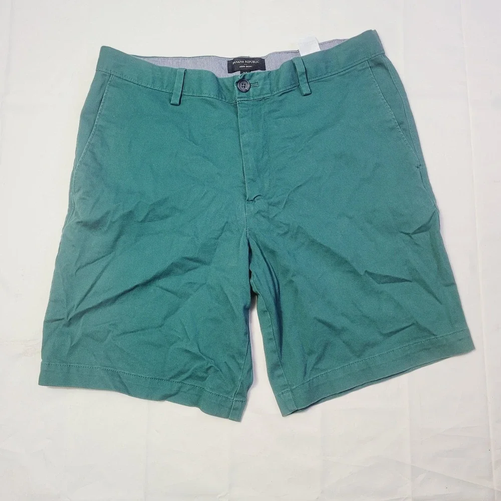 Banana Republic Men's Aiden Shorts Size 34 Green Chino Casual Cotton Blend C02